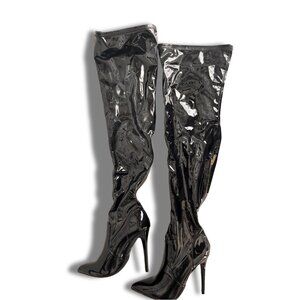 Wetlook Women’s Thigh High Over The Knee Boots Pu Shiny Pointy Size 9.5 Hi-Heels